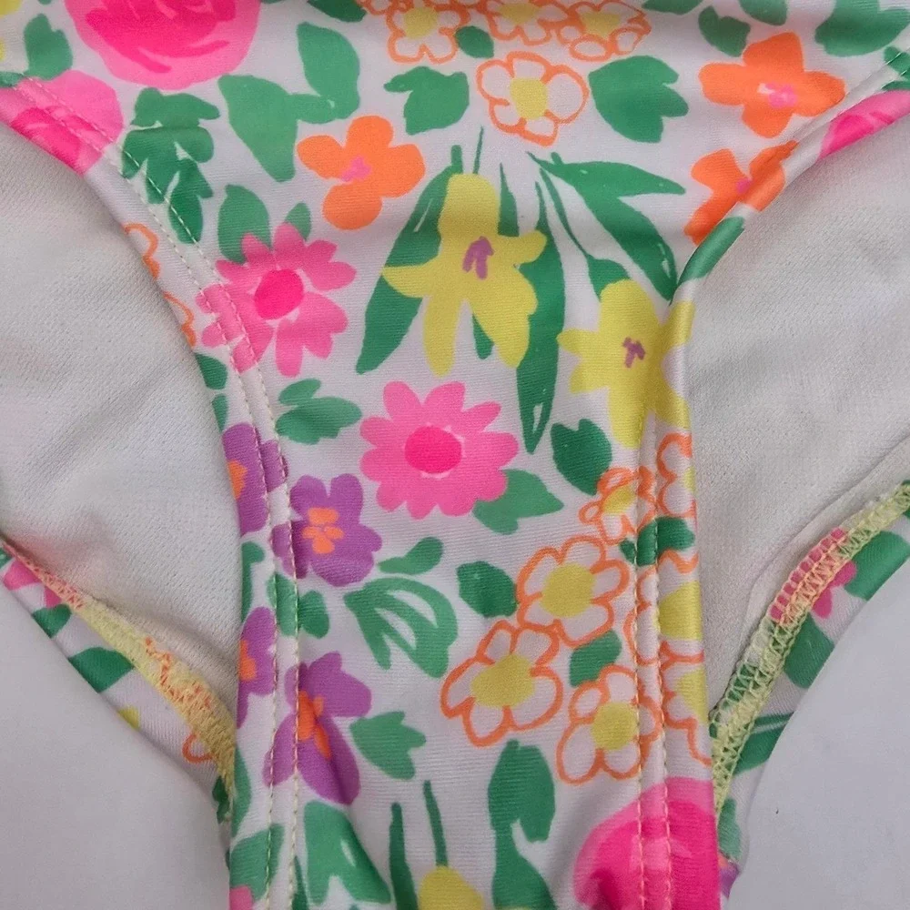 Cat & Jack Girls Floral One Piece Swimsuit Size L 10/12 UPF 50+ Pink Yellow NWT
